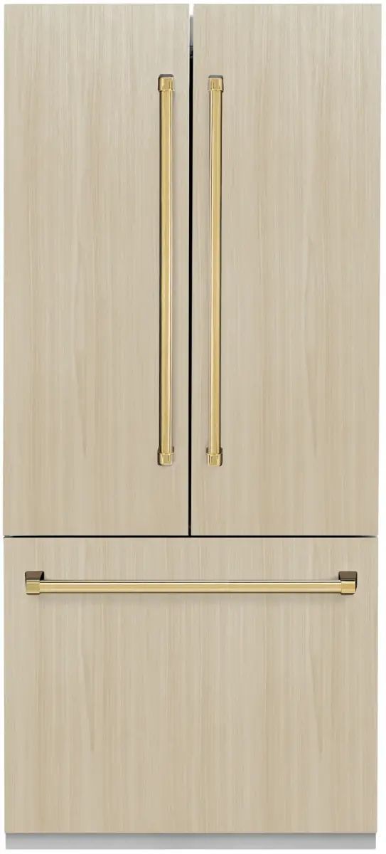 ZLINE Autograph Edition 36" 19.6 Cu. Ft. Panel Ready Built In Counter Depth French Door Refrigerator with Polished Gold Accents-0