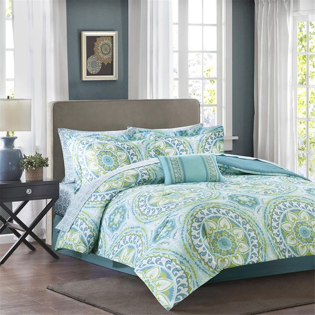 Olliix by Madison Park Essentials Serenity Aqua Full Complete Comforter and Cotton Sheet Set-0