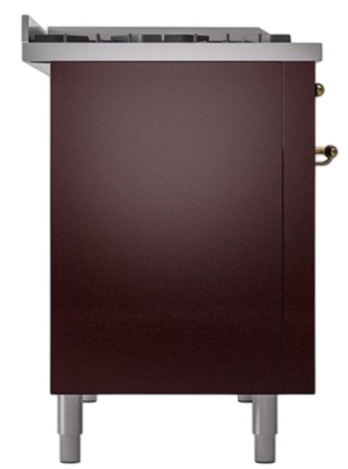 Ilve® Nostalgie II Noblesse 48'' Burgundy Pro Style Dual Fuel Range with Brass Trim-2