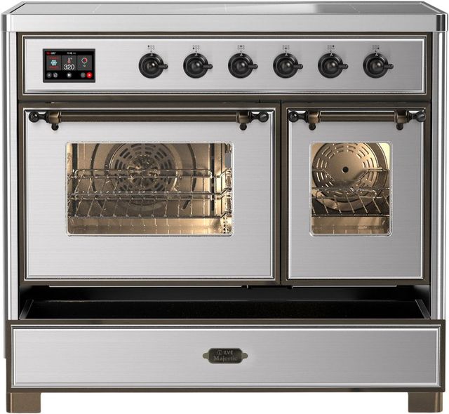 Ilve® Majestic III 40" Stainless Steel Pro Style Induction Range with Triple Glass Door and Burnished Trim-2