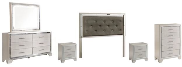 Signature Design by Ashley® Lonnix 6-Piece Silver Queen Upholstered Panel Headboard Bed Set-0