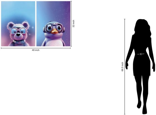 Classy Living Expressive 2-Piece Space Explorers: Bear and Penguin Duo Wall Art Set-2