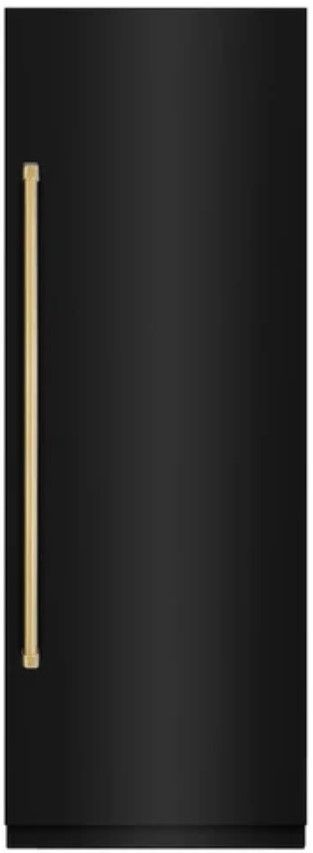 ZLINE Autograph Edition 30" 16.7 Cu. Ft. Column Refrigerator in Black Stainless Steel with Graphite Gray Interior and Polished Gold Accents-0