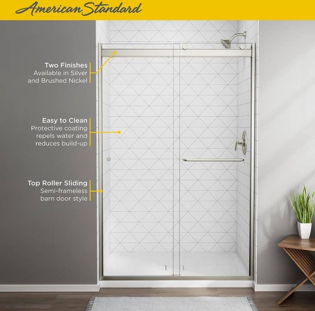 American Standard Brushed Nickel Top-Roller Semi-Frameless Sliding Shower Door-3