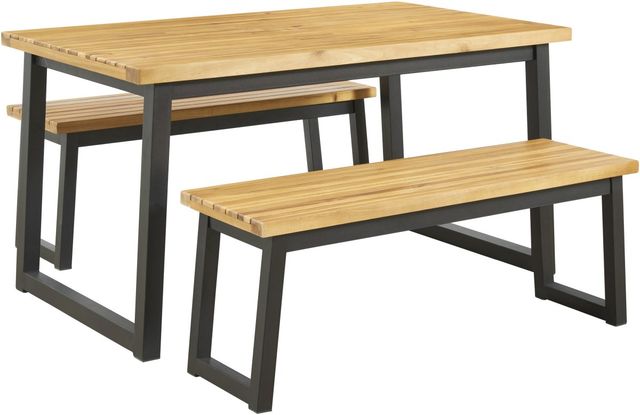 Signature Design by Ashley® Town Wood 3 Piece Brown/Black Outdoor Dining Table Set-0