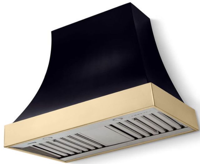 La Cornue CornuFé Cascade 44" Matte Black Wall Mounted Range Hood with Polished Brass Trim-0