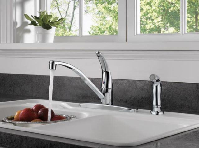 Peerless Core Chrome 8" Single Handle Kitchen Faucet with Side Sprayer-1