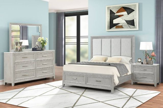 New Classic® Home Furnishings Fiona 4-Piece Mist Gray Queen Panel Storage Bedroom Set-1