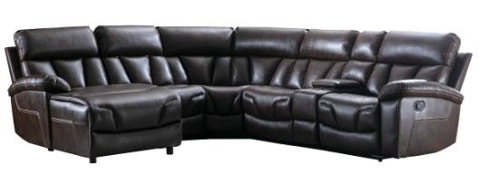 Mazin Furniture Newton 6-Piece Deep Brown Manual Modular Reclining Sectional with Left Side Chaise and Wireless Charger Console-0