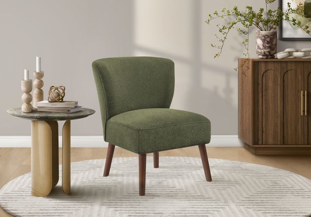Monarch Specialties Inc. Green 33" Upholstered Accent Chair with Walnut Wood Legs-1