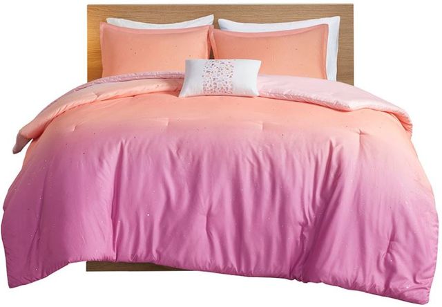 Olliix by Mi Zone Glimmer Pink Full/Queen Metallic Glitter Printed Reversible Comforter Set-0