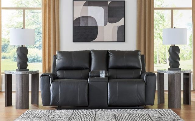 Signature Design by Ashley® Glossmore Black Manual Reclining Loveseat with Console-1