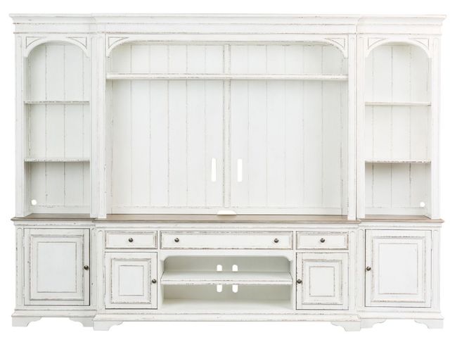 Liberty Furniture Magnolia Manor Antique White Entertainment Center with Piers-2
