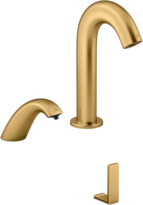 KOHLER® Oblo™ Curve 2-Piece Vibrant Brushed Moderne Brass Touchless Lavatory Faucet and Soap Dispenser Set for Constellation™ 30" Lavatory System-0