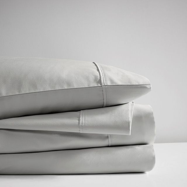 Olliix by Beautyrest Grey California King 400 Thread Count Wrinkle Resistant Cotton Sateen Sheet Set-2