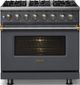 Viking® 5 Series 36" Cast Black Pro Style Dual Fuel (NG) Range with Brushed Brass Trim-2
