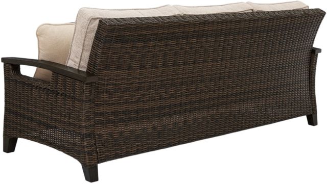 Signature Design by Ashley® Drakes Beach Beige/Dark Brown Fabric/Wicker Outdoor Sofa-3