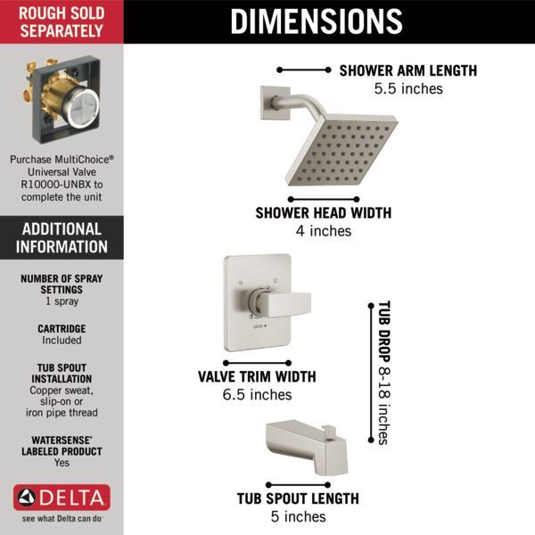 Delta Modern Monitor 14 Series 16" Stainless Tub and Shower Trim-2