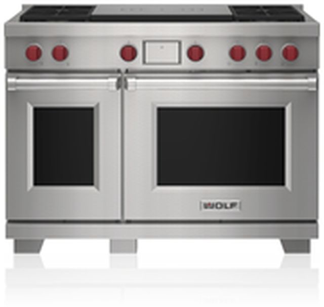 Wolf® 48" Stainless Steel Pro Style Dual Fuel Range and Infrared Charbroiler and Infrared Griddle-0
