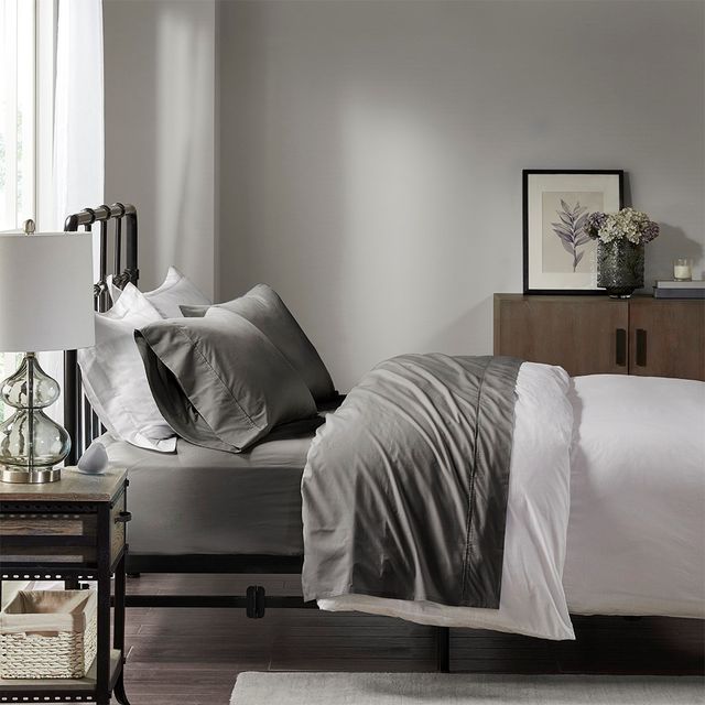Olliix by Madison Park Peached Percale Charcoal Full Cotton Sheet Set-2