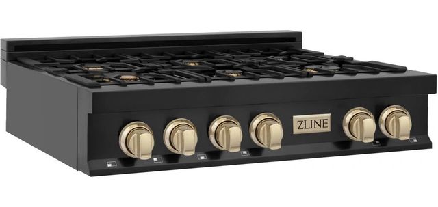 ZLINE Autograph Edition 36" Black Stainless Steel Gas Rangetop with Polished Gold Accents-1