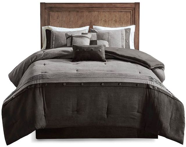 Olliix by Madison Park Boone 7 Piece Grey California King Faux Suede Comforter Set-0