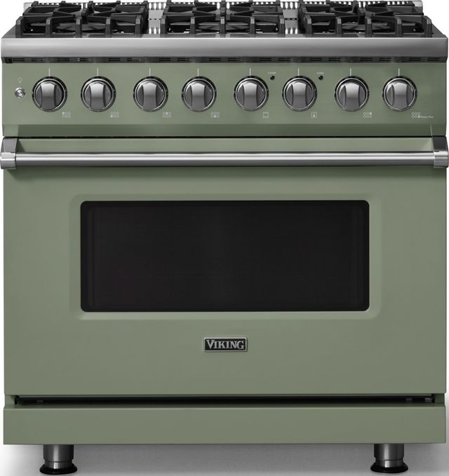 Viking® 5 Series 36" Eucalyptus Pro Style Dual Fuel (LP) Range with Polished Chrome Trim-0
