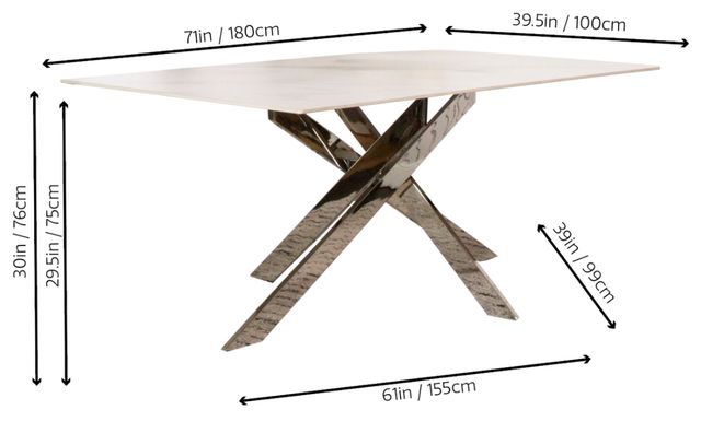 Cramco Aldo White Sintered Stone Top Dining Table with Chrome Base-3