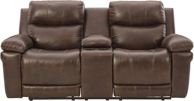Signature Design by Ashley® Edmar Chocolate Power Reclining Console Loveseat-1