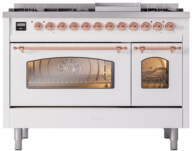 Ilve® Nostalgie II Series 48" White Pro Style Dual Fuel Range-0