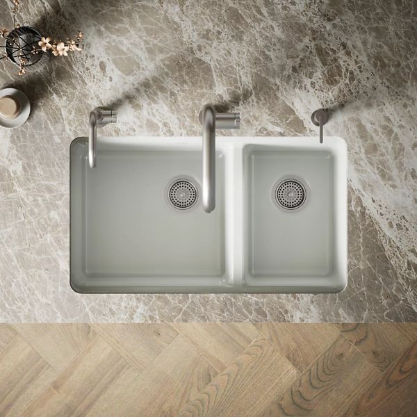 KOHLER® Riverby® Sea Salt 33" Undermount Double-Bowl Kitchen Sink-2