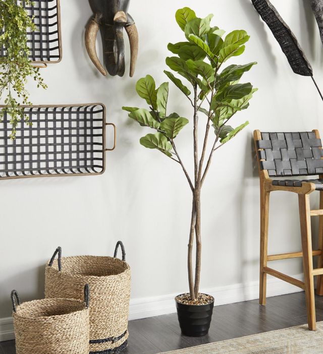 Deco Marche Green Faux Foliage Fiddle Leaf Artificial Tree with Realistic Leaves and Black Melamine Pot-3