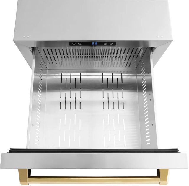 ZLINE Autograph Edition Touchstone 4.6 Cu. Ft. Stainless Steel Outdoor-Rated Refrigerator Drawers with Polished Gold Handles-3
