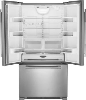 Front view of the Jenn-Air® RISE™ 36 in. 21.9 Cu. Ft. Stainless Steel French Door Refrigerator