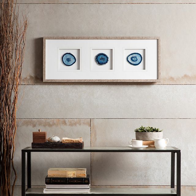 Olliix by Madison Park Blue Set of 3 Blue Agate Trio Stone Framed Graphic-1