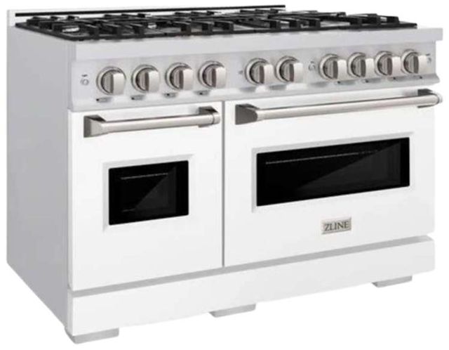 ZLINE Classic 48" Satin Stainless Steel Pro Style Gas Range with White Matte Door-2