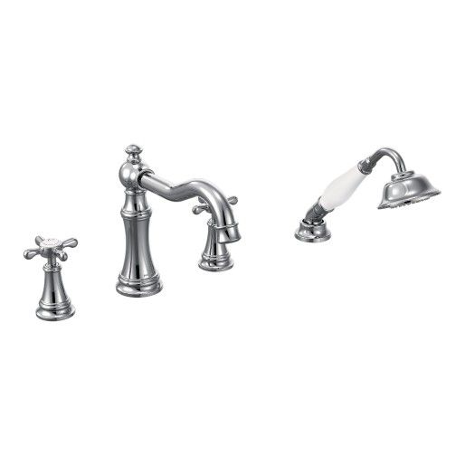 Moen® Weymouth Chrome Two-Handle Diverter Roman Tub Faucet-1