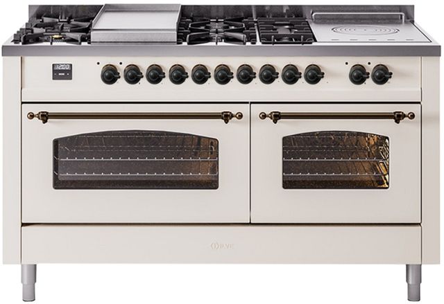 Ilve® Nostalgie II Series 60" Antique White Pro Style Dual Fuel Range-0