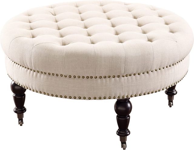 Linon Isabelle Natural Round Tufted Ottoman-1