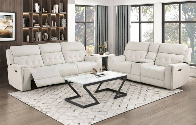 Homelegance® Celeste Beige Double Power Reclining Loveseat with Center Console-1