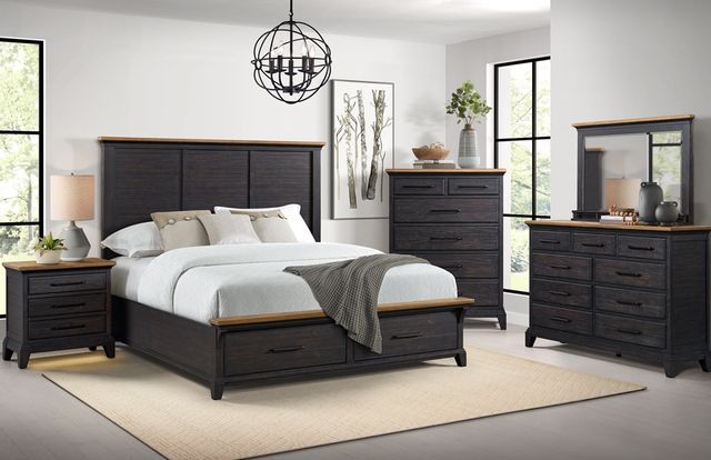 Elements International Montrose Brown/Espresso King Panel Storage Bed-1
