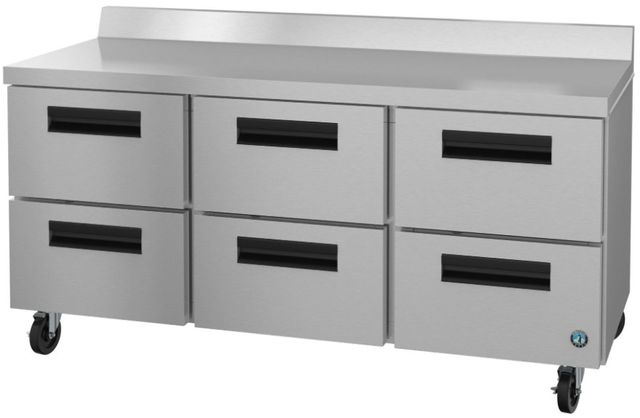 Hoshizaki Steelheart® 72" 18.27 Cu. Ft. Stainless Steel Three Section Worktop Refrigerator with Stainless Drawers-2