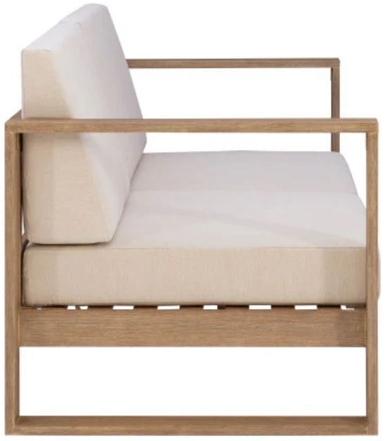 Linon Brinley Beige/Natural Brown Eucalyptus/Fabric Outdoor 2-Seater Sofa-4