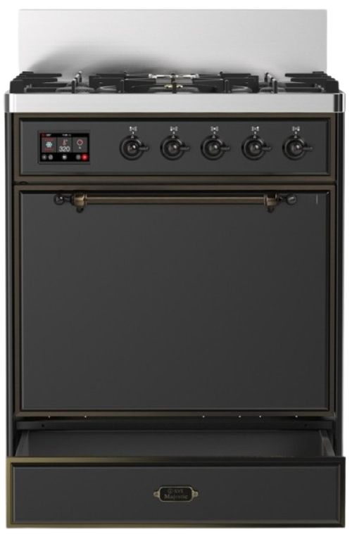 Ilve® Majestic III 30" Graphite Matte Pro Style Dual Fuel Natural Gas Range with Solid Door and Burnished Trim-2