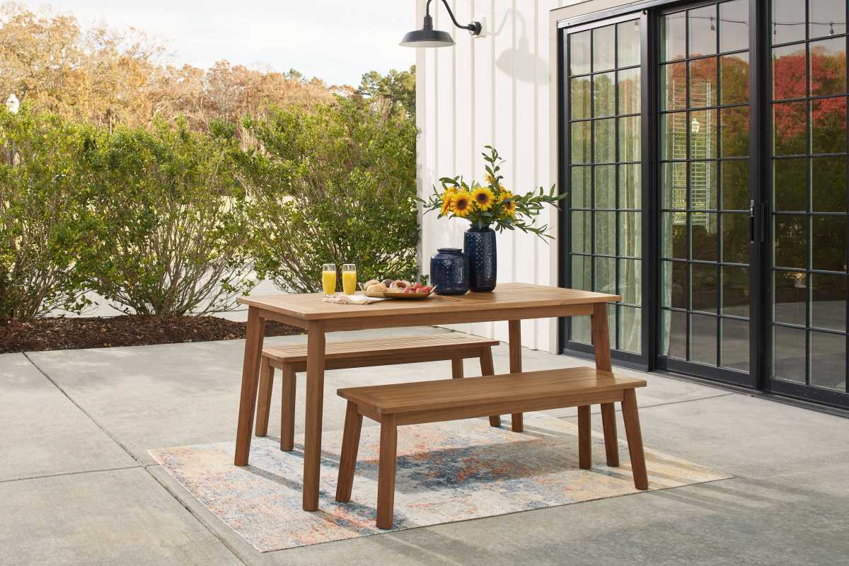 Janiyah 3 Piece Outdoor Dining Set - Light Brown