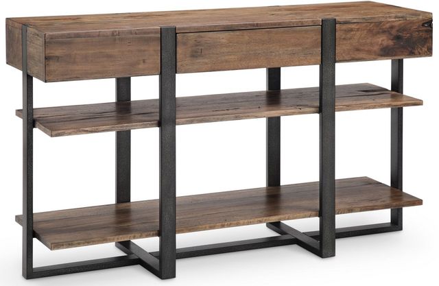Magnussen Home® Prescott Rustic Honey Sofa Table with Metal Base -0