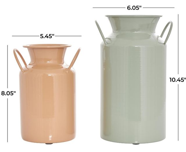 Deco Marche 2-Piece Green/Orange Metal Jug Vase with Handles Set-3