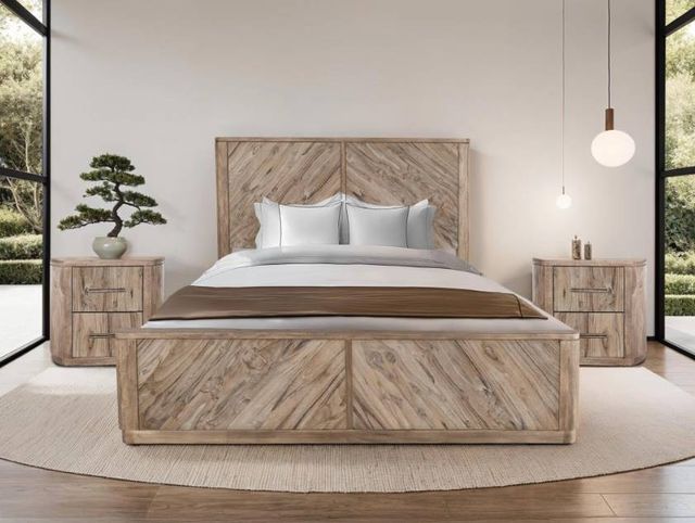 International Furniture Direct Balam Stained White Queen Panel Bed-1