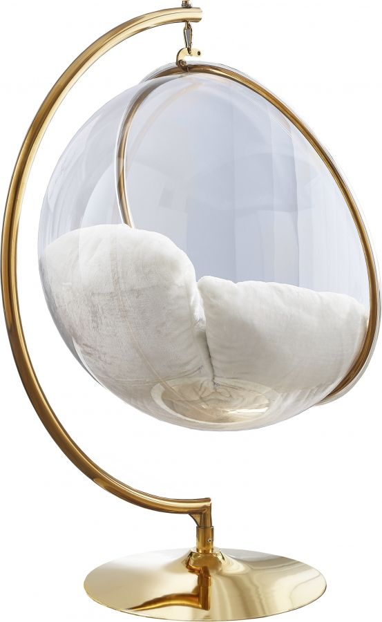 Meridian Furniture Luna White Faux Fur Acrylic Swing Accent Chair-1