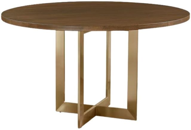 Bassett® Furniture Customizable BenchMade Astor Oak 54" Round Dining Table with Champagne Brass Base-0